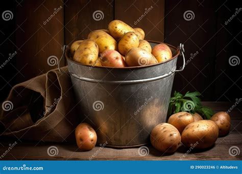 Still Life Shot Of A Bucket Full Of Potatoes Stock Photo Image Of