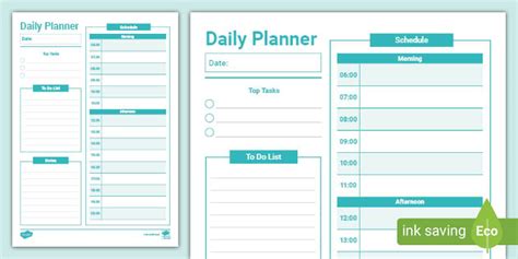 Daily Planner Template Sheets Teaching Resource