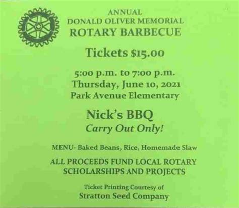 Rotary Club To Hold Annual Donald Oliver Memorial Rotary Barbecue On