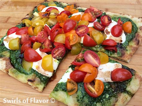 Grilled Heirloom Cherry Tomato Pesto Pizza