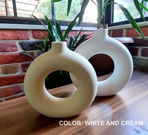 Set Of 2 Circular Hollow Ceramic Vase Donut Modern Vase Etsy