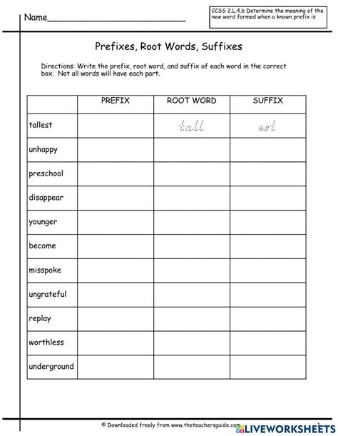 Prefix Suffix Root Word Online Exercise For Live Worksheets