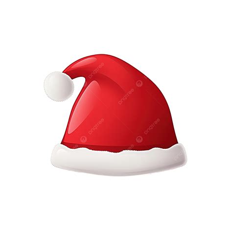 Santa Claus Hat Christmas Red Hat With Shadow In Cartoon Flat Style