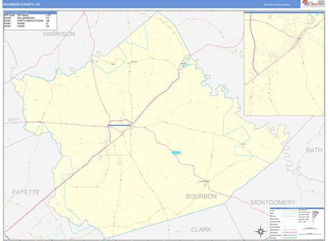 Bourbon County, KY Zip Code Wall Map Basic Style by MarketMAPS