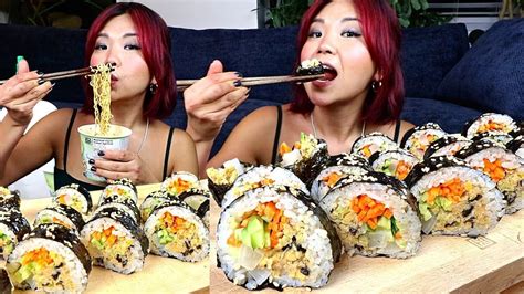 Vegan Tuna Roll RECIPE MUKBANG Kimbap Ramen Mukbang Munching