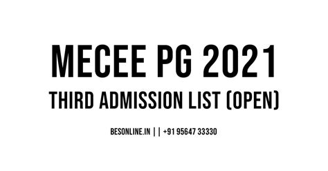 MECEE PG 2021 Third Admission List Open Bright Educational Services TM