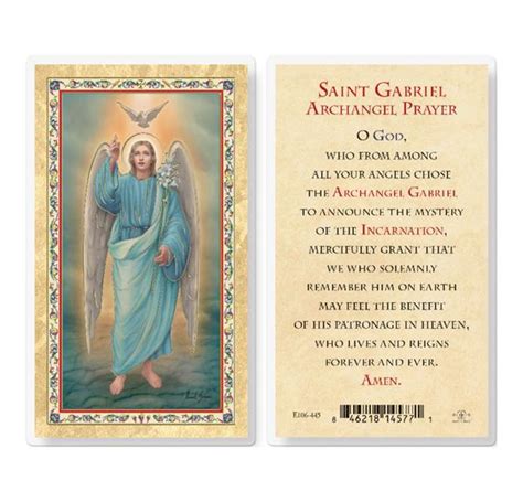 St Gabriel Archangel Prayer Gold Stamped Laminated Holy Cards 25