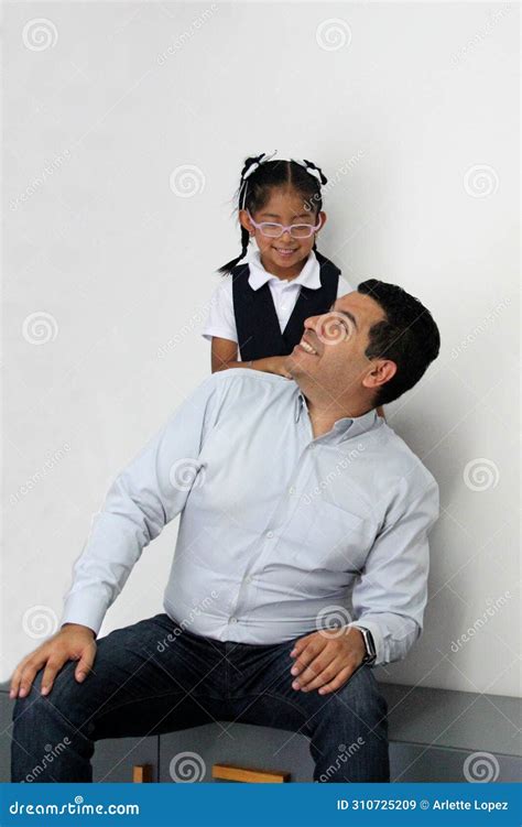 Divorced Single Dad With His 4 Year Old Brunette Latina Daughter In School Uniform Spending