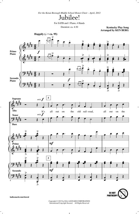 Jubilee Arr Ken Berg SATB Choir Print Sheet Music Now