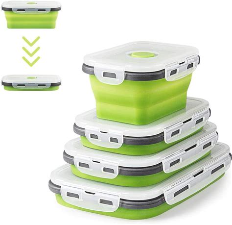 Lot de 4 boîte à Lunch Pliante Rétractable Déjeuner Bento Box Stockage