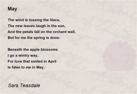 May May Poem By Sara Teasdale