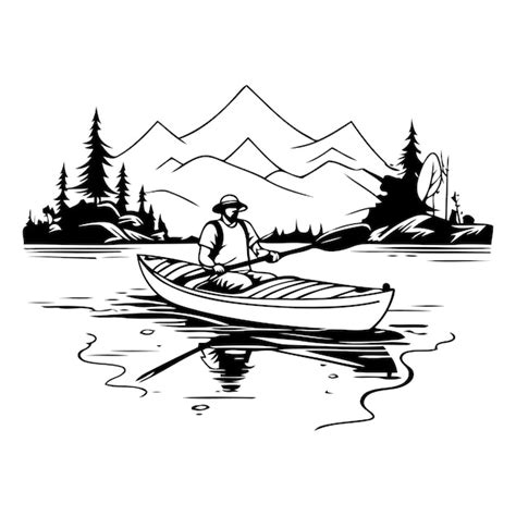 Kayak En Las Monta As Ilustraci N Vectorial De Un Hombre En Una Canoa