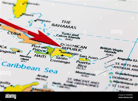 Red Arrow Pointing Dominican Republic On The Map Of North America