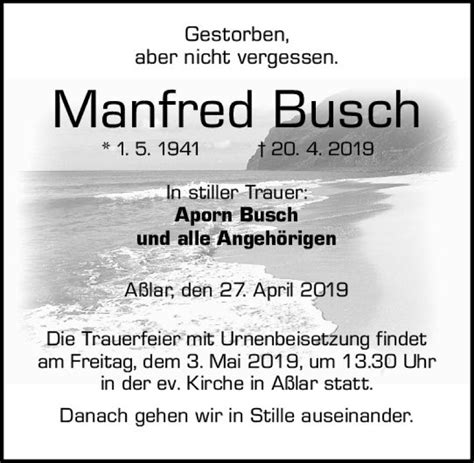 Traueranzeigen Von Manfred Busch Vrm Trauer De