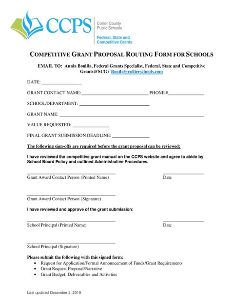 Fillable Online COMPETITIVE GRANT PROPOSAL ROUTING FORM FOR SCHOOLS Fax