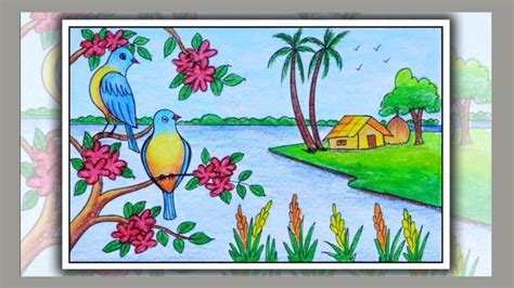 Spring Season Drawing | Scenery drawing for kids, Nature drawing, Easy ...