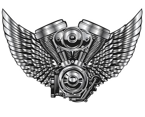 Chrome Vintage Motorcycle Engine Logo With Angel Wings 11913499 Vector Art At Vecteezy