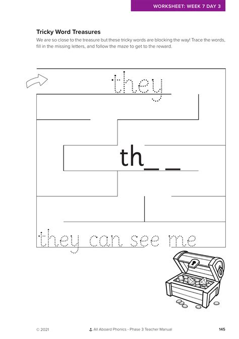 Week 7 Lesson 3 Tricky Word Treasures Letter Formation Phonics Phase