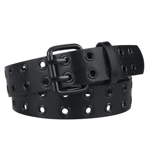 Belts For Men Black Studded Faux Leather Belt With Grommet Punk Style