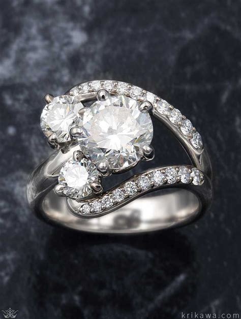 Brilliant Wave Three Stone Engagement Ring Diamond Rings Design