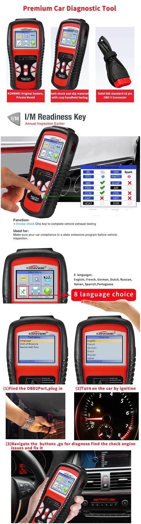 Konnwei Kw Obd Scanner Code Reader Gadget Mou