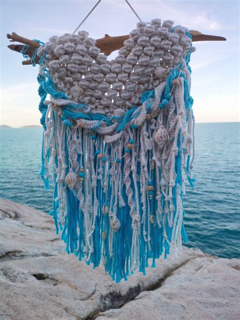 Beach Macrame Wall Hanging Blue Tapestry Nautical Wall Etsy