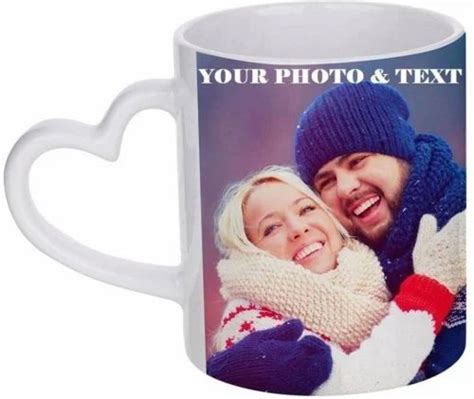 Printed Ceramic Sublimation Heart Handle White Mug For Gifting