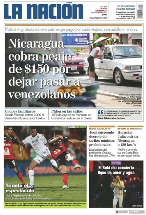 Periódico La Nación Costa Rica Costa Rica Periódicos De Costa Rica Edición De Lunes 10 De