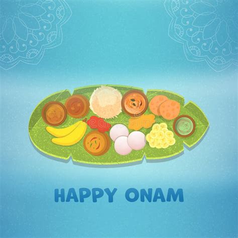 Happy Onam Celebration Concept With Traditional Sadya Against Blue