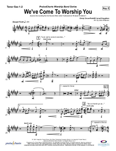 We Ve Come To Worship You Tenor Sax Sheet Music Pdf Lakewood Church Praisecharts