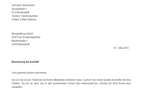 Bewerbungsschreiben Als Aushilfe MeineBewerbung Net