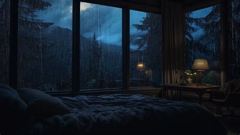 Rainy Night Cozy Ambience With Heavy Rain Sounds On Window For