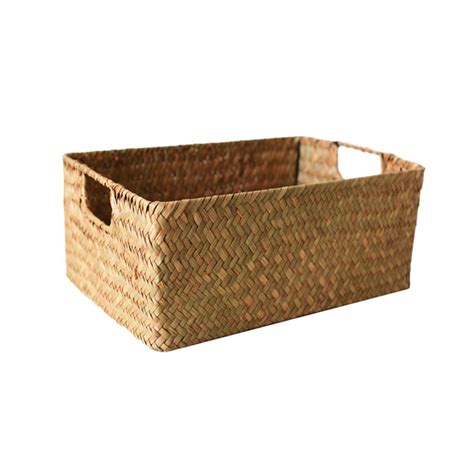 Hand Woven Rectangular Rattan Wicker Storage Basket Fruit Tea Snack