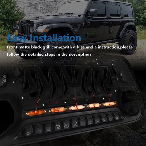 Front Grille For 2018-2023 Jeep Wrangler JL Gladiator JT W/LED Amber Light Black - JPFEDERATION