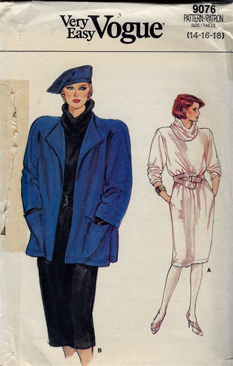 Jacket Dress Detachable Cowl Vogue 9076 Uncut Pattern Etsy Vogue