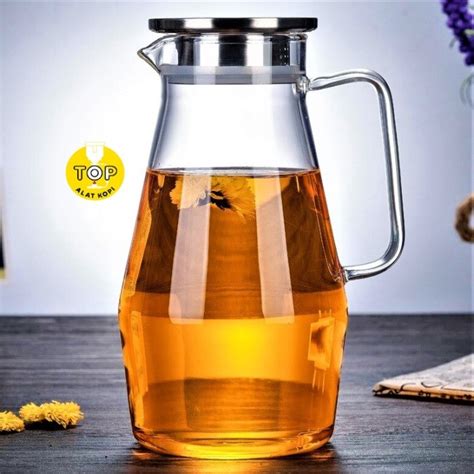 Jual Pitcher Teko Teh Jumbo Kaca Tahan Api Liter Tutup Stainless