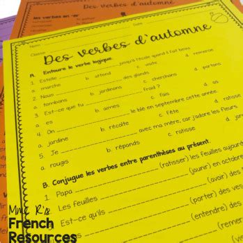 French Fall Verb Worksheets Verbes D Automne By Mme R S French Resources