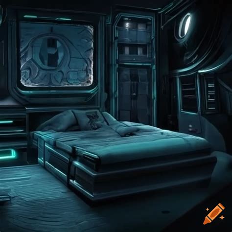 Dark sci-fi bedroom interior on Craiyon