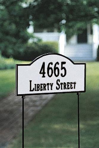 Arch Two Line Two Sided Standard Lawn Address Plaque Stnd Arch2line White By Home Decorators