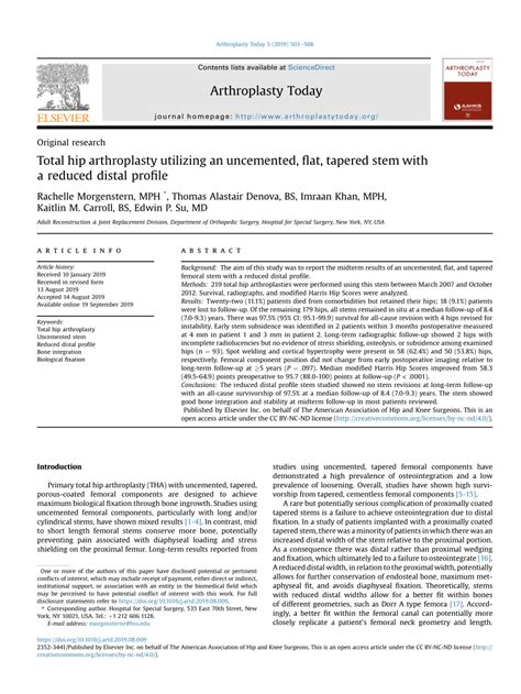 PDF Total Hip Arthroplasty Utilizing An Uncemented Flat Tapered