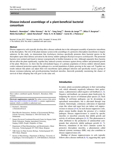 PDF Disease Induced Assemblage Of A Plant Beneficial Bacterial Consortium