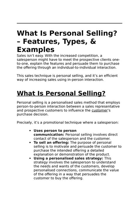 Personal Selling Important What Is Personal Selling Features