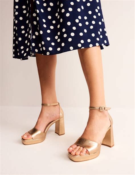 Heeled Platform Sandals Gold Metallic Leather Boden Us