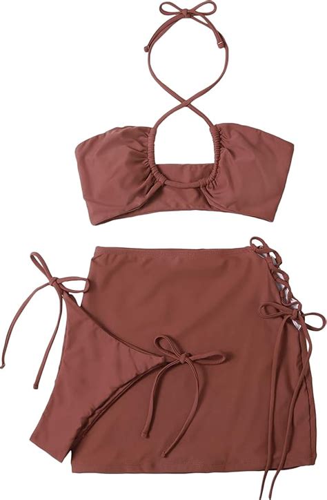 Romwe Women S Criss Cross String Cheeky Halter Bikini Set Swimsuit With