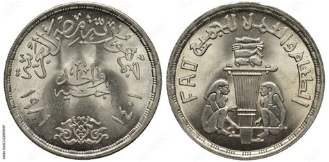 Egypt Egyptian silver coin 1 one pound 1981, country name, denomination ...