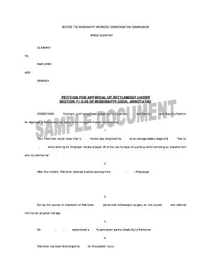 Fillable Online Petition For Approval Of Settlement Under Section