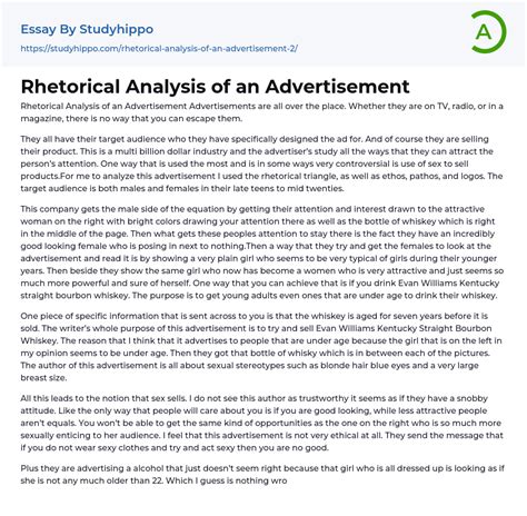 Rhetorical Analysis Of An Advertisement Essay Example