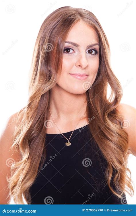 Close Up Portrait Of Pretty Brunette Woman On White Backround Stock