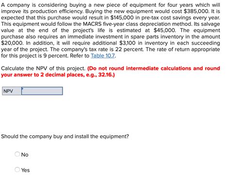 Solved A Company Is Considering Buying A New Piece Of Chegg