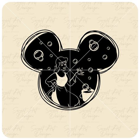 Cinderella Princess For Dark Background Svg Mouse Head Svg Etsy